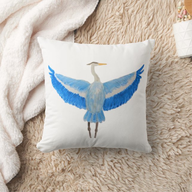 Watercolor Bird Great Blue Heron Throw Pillow (Blanket)