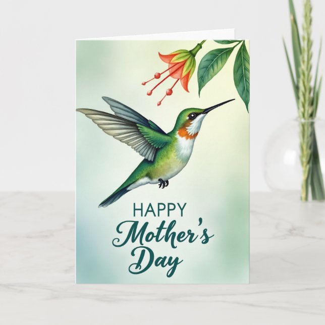 Watercolor Bird Happy Mothers Day Card (Front)