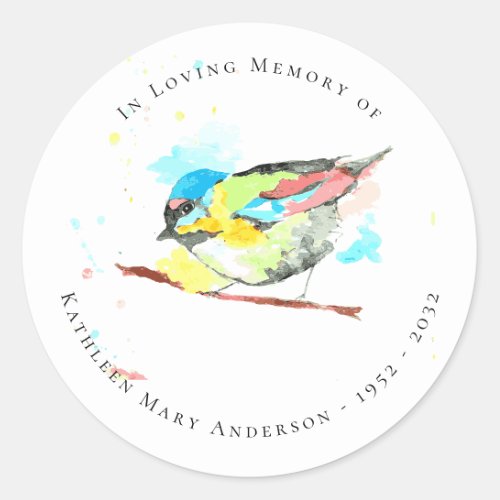 Watercolor Bird In Loving Memory Funeral Classic Round Sticker