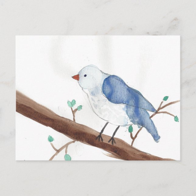Watercolor bird kids art postcard (Front)