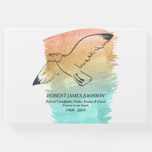 Watercolor Bird Memorial Funeral Remembrance Guest Book