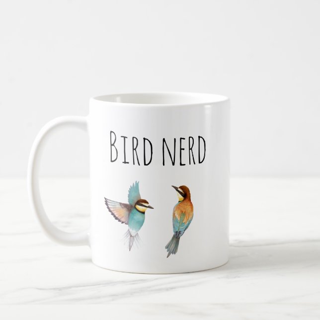 Watercolor bird nerd coffee mug (Left)