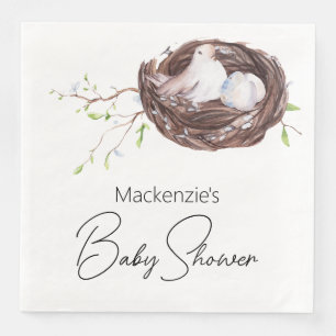 Watercolor Bird Nest and Eggs Baby Shower Paper Dinner Napkins