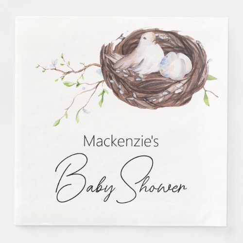 Watercolor Bird Nest and Eggs Baby Shower Paper Dinner Napkins