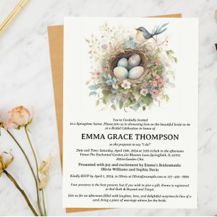 Watercolor Bird Nest & Floral Spring Bridal Shower Invitation