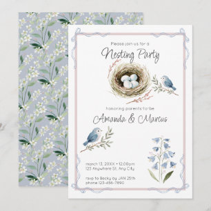 Watercolor Bird Nest Nesting Party Baby Shower Invitation