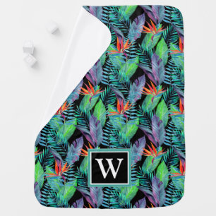 Watercolor Bird Of Paradise Add Your Initial Baby Blanket