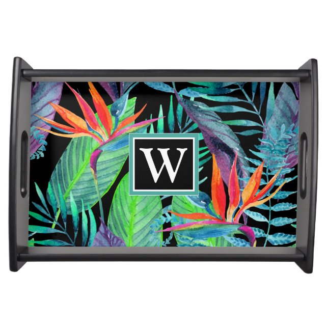 Watercolor Bird Of Paradise | Add Your Initial Serving Tray (Front)