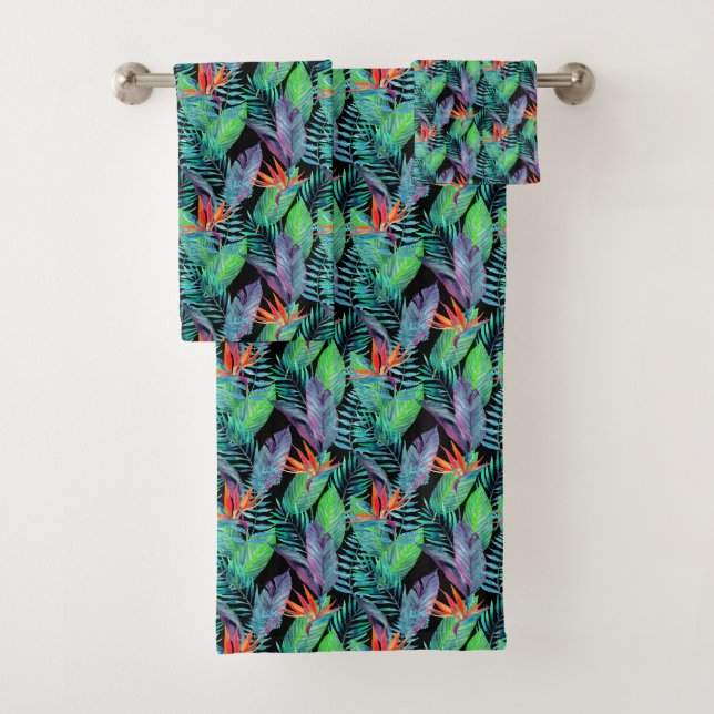 Watercolor Bird Of Paradise Bath Towel Set (Insitu)