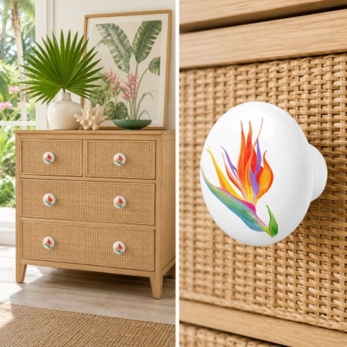 Watercolor Bird of Paradise Ceramic Knob