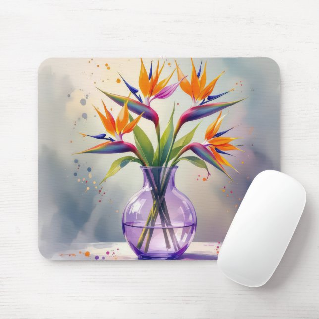 Watercolor Bird of Paradise Flower Bouquet Mouse Pad (With Mouse)