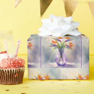 Watercolor Bird of Paradise Flower Bouquet Wrapping Paper