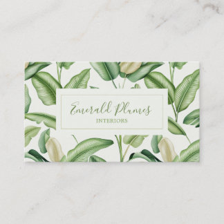 Watercolor Bird of Paradise Leaves Monogram  Business Card