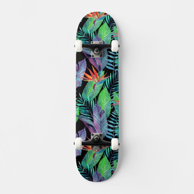 Watercolor Bird Of Paradise Skateboard Deck (Front)