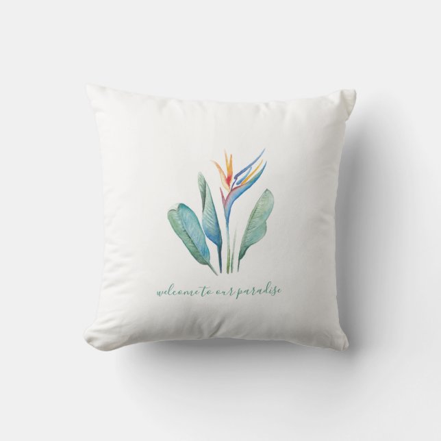 Watercolor Bird of Paradise Throw Pillow (Front)