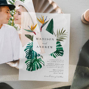 Watercolor Bird of Paradise Wedding Vellum Invitations