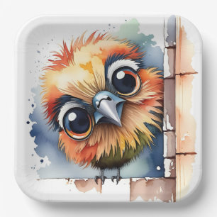 Watercolor Bird On a Wall Paper Plates