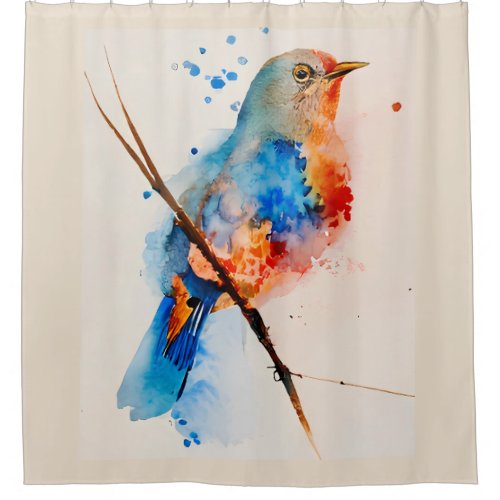 Watercolor Bird Painting Canvas Wall Art Blue Bird Shower Curtain