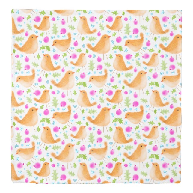 Watercolor Bird Pattern Duvet Cover (Front)