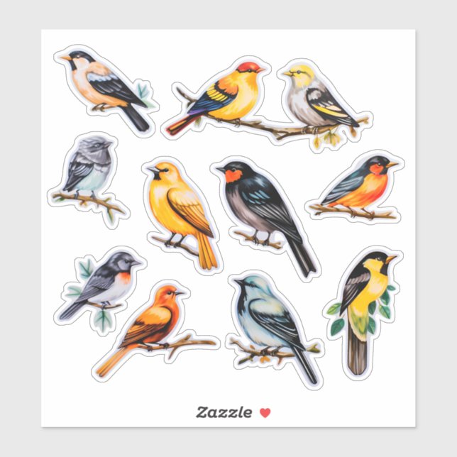 Watercolor Bird Scrapbook Stationery Sticker (Sheet)