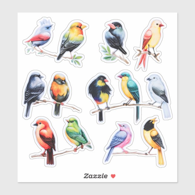 Watercolor Bird Scrapbook Stationery Sticker (Sheet)