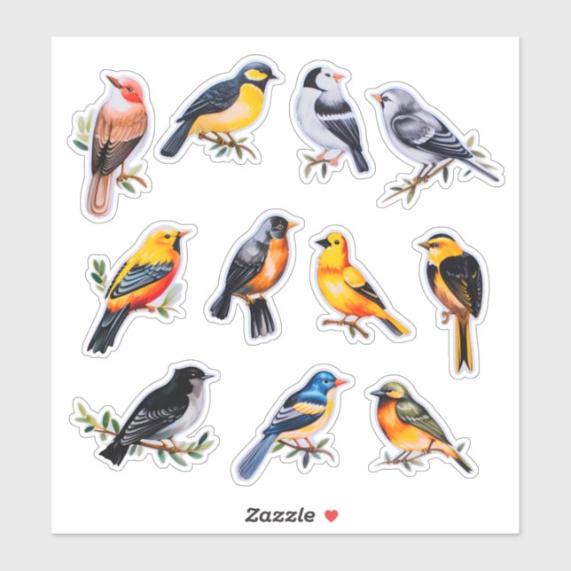 Watercolor Bird Scrapbook Stationery Sticker (Sheet)