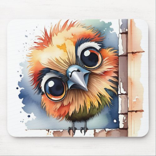 Watercolor Bird Sitting On a Wall Mouse Pad