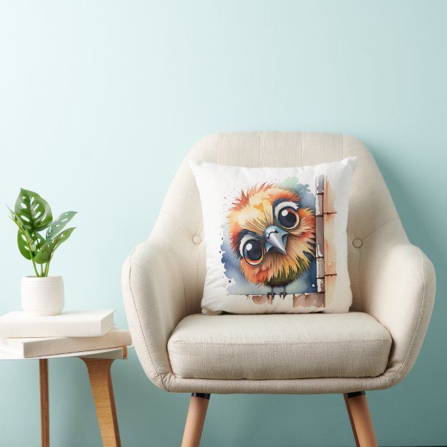Watercolor Bird Sitting On a Wall Throw Pillow (Chair)