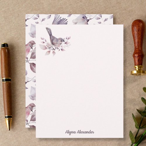 Watercolor Bird Stylish Feminine Trendy Blush Pink Note Card