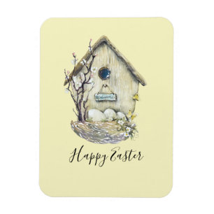 Watercolor Birdhouse Egg Nest Easter Magnet