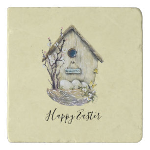 Watercolor Birdhouse Egg Nest Easter  Trivet
