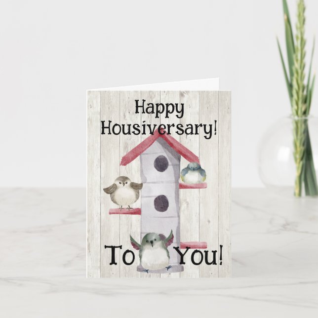 Watercolor Birdhouse Happy House Anniversary Card (Front)