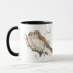 Watercolor Birding Kestrel Couple Custom Name Mug
