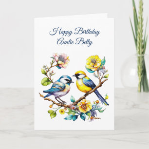 Watercolor Birds and Flowers Auntie's Birthday Card