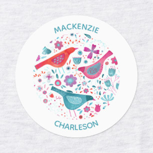 Watercolor Birds and Flowers Custom Name Labels