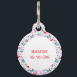 Watercolor Birds and Flowers Custom Name Pet ID Tag<br><div class="desc">Bohemian watercolor painting of birds in a garden of bright orange,  pink and teal wild flowers.
Design on the front,  and customize the back with your pet or family name and contact number.</div>