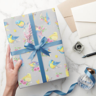 Watercolor Birds and Flowers Seamless Pattern Wrapping Paper