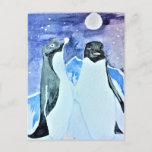 Watercolor Birds Antarctica Cute Penguins Postcard