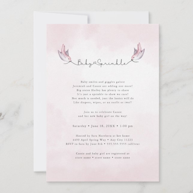 Watercolor Birds baby sprinkle invitation  (Front)