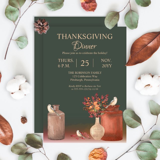 Watercolor Birds | Eucalyptus Thanksgiving Dinner Invitation (Watercolor Birds | Eucalyptus Thanksgiving Dinner Invitation -- Available in Print and/or Download)