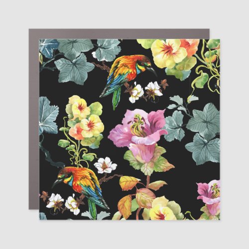 Watercolor Birds Flowers Colorful Seamless Car Magnet