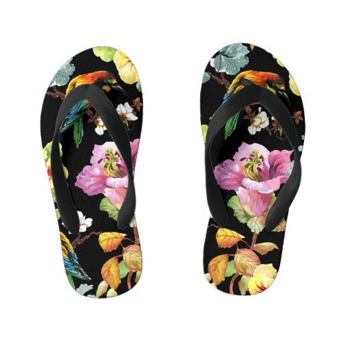 Watercolor Birds Flowers Colorful Seamless Kids Flip Flops