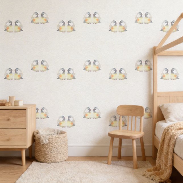 Watercolor Birds - Hand-painted - Nursey Wallpaper (Niedliche Tapete für Kinderzimmer mit Kohlmeisen im Aquarelldesign)