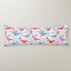 Watercolor Birds in a Garden Floral Teal Pink Body Pillow