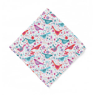 Watercolor Birds in a Garden of Flowers Painting Bandana