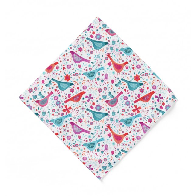 Watercolor Birds in a Garden of Flowers Painting Bandana (Front)