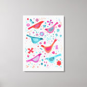 Watercolor Birds in a Garden of Flowers Painting Canvas Print (Front)