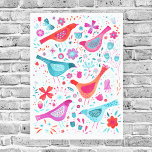 Watercolor Birds in a Garden of Flowers Painting Canvas Print<br><div class="desc">Pretty watercolor painting in a modern style of bright colourful birds in a garden of flowers in shades of pink,  purple,  orange and teal blue.
Perfect for birders,  ornithologists,  nature lovers and gardeners.</div>