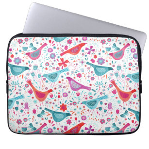 Watercolor Birds in a Garden of Flowers Painting Laptop Sleeve