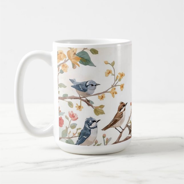Watercolor Birds in Bloom Coffee Mug (Left)